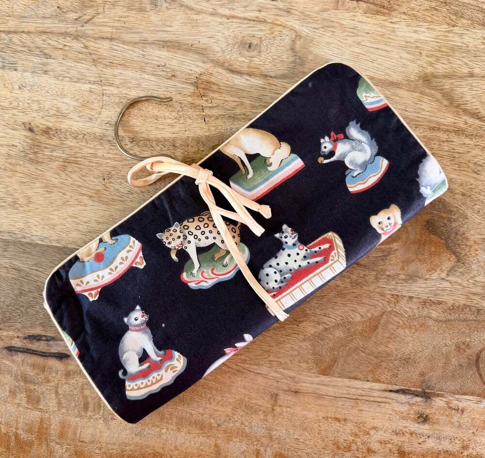 Vintage Galante Studio Hanging Travel Jewelry Roll Circus Cosmetic Organizer Bag